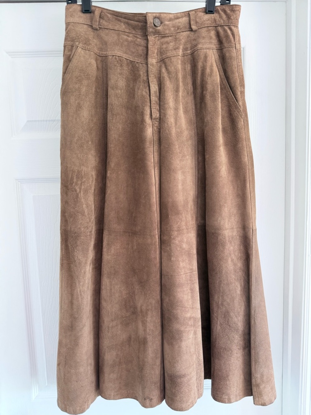 Vintage Liz Claiborne Lizwear Suede Leather Midi Skirt Tan Size 12 - Picture 2 of 7